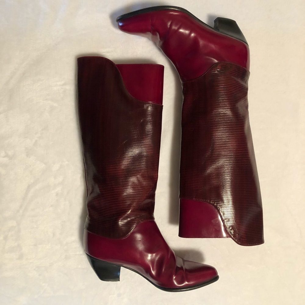 SAL Italian Made Burgundy Leather Tall Boots
